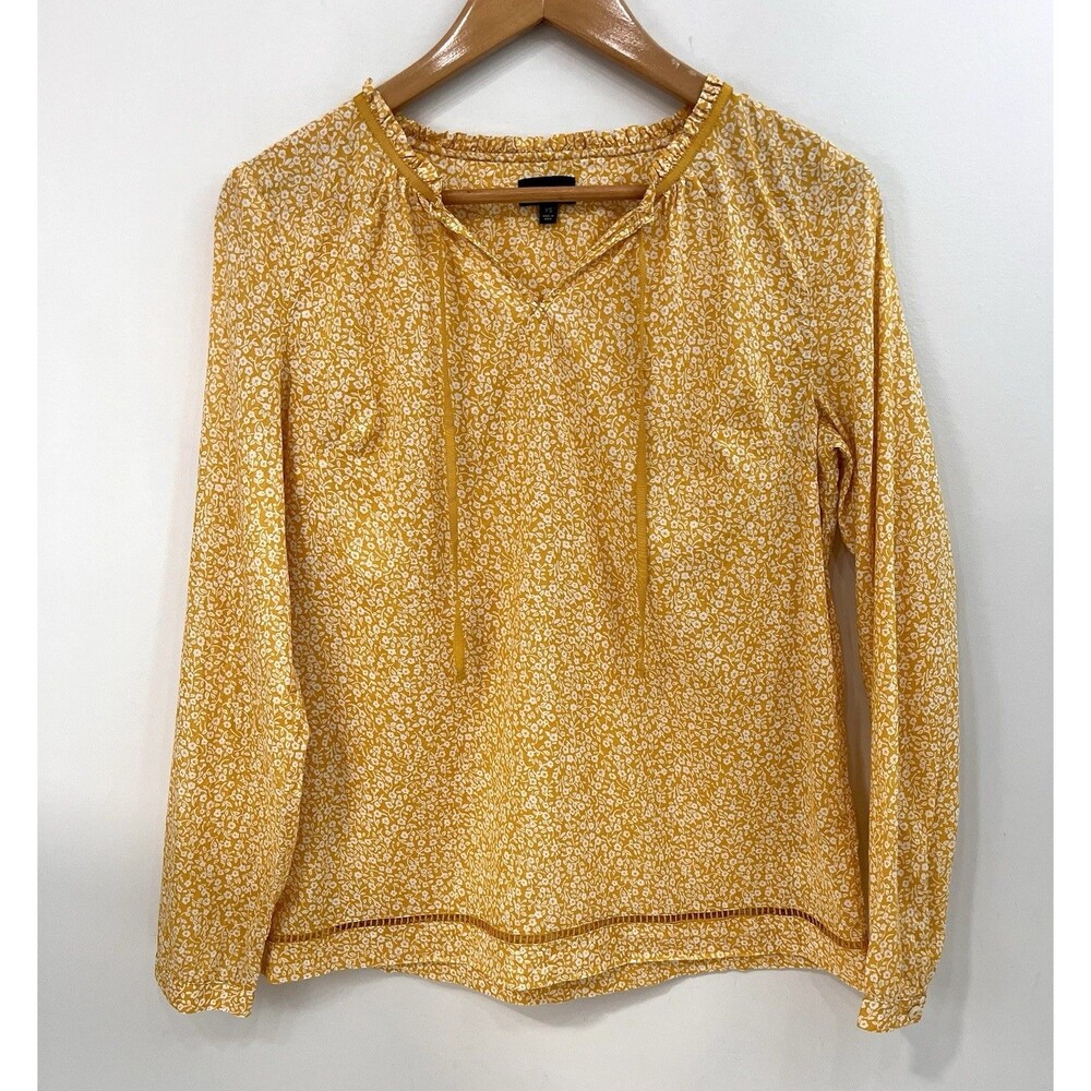 Talbots Sz XS Super Lightweight Fine Cotton Yellow Calico Floral Blouse Shirt